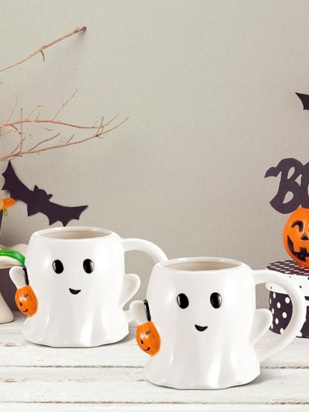 2 Pcs 12 oz Halloween Ghost Coffee Mug Ceramic Boo Cup with Handle ds